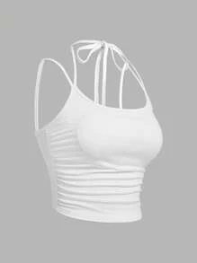 SHEIN VCAY 女士無鋼圈基礎簡約背心，適用於春夏季節 - 白色 - 查看 4
