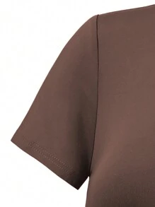 SHEIN 青少女夏季休閒純色褶皺短袖上衣