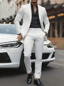 Calvornis Conjunto de traje de chaqueta y pantalón de unicolor para hombre - Blanco - Ver 8