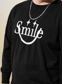 Manfinity VCAY Casual Men's Plus Size Sweater With Letter Colorblock Jacquard Design, For Fall Winter - Black - View 5