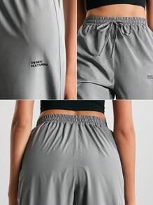 In My Nature 女款字母印花束口高腰圓錐形戶外長褲 - 灰色 - 查看 8