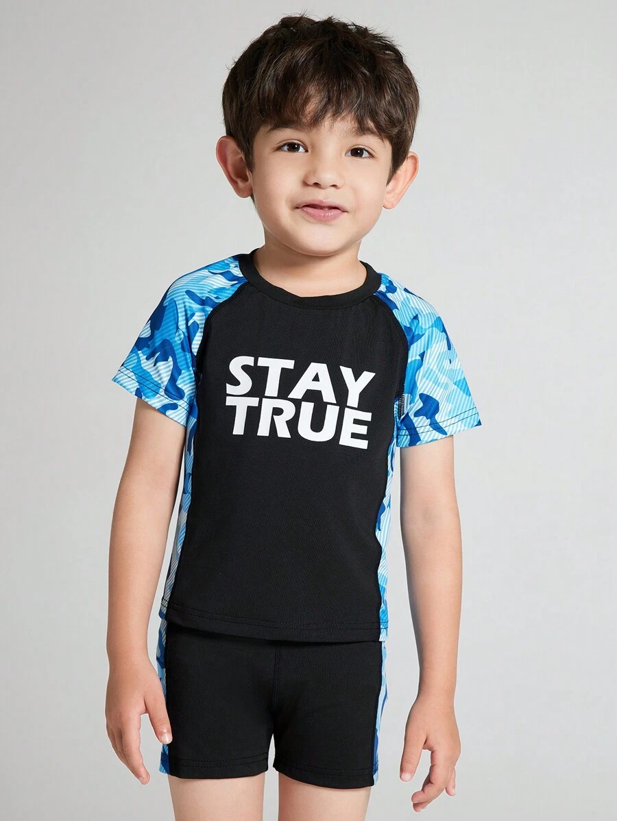 2pcs Boys Camouflage Contrast Color Sports T-Shirt And Shorts Set, Quick Dry Breathable Athletic Set - Multicolor - View 1