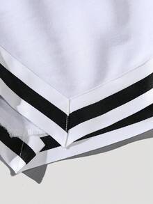 Manfinity Homme Men's Summer Casual Striped Drawstring Shorts With Letter Print Weave Belt - White - View 5