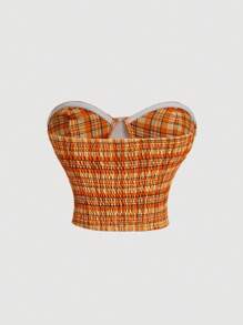 SHEIN MOD Summer Plaid Strapless Tight-Fitting Tube Top