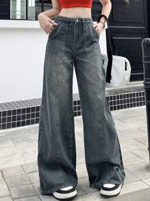 DAZY Ladies' Plain Simple Daily Fashion Denim Trousers,Baggy Jeans