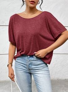 SHEIN Essnce Women's Summer Casual  Backless Twisted Knot T-Shirt