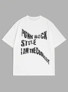 SHEIN EZwear 街頭風格女士加大尺碼短袖T卹，模糊字母印花 - 白色 - 查看 1