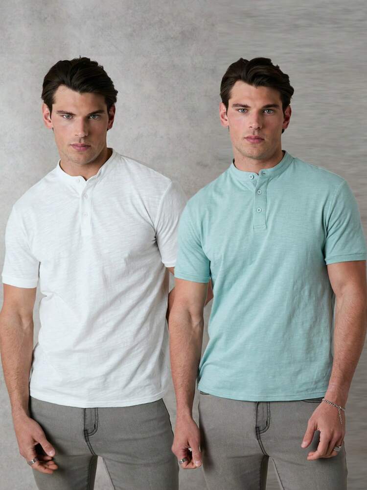Men's 2 Packs Cotton 100% Bamboo Texture Polo Shirt In White And Blue