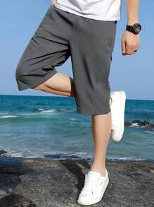 男士夏季休閒度假拉鍊口袋7/10長度短褲 - 灰色 - 查看 3