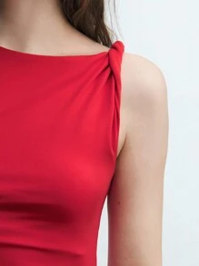 Maija 女士純色簡約日常時尚裙 - 紅色 - 查看 5