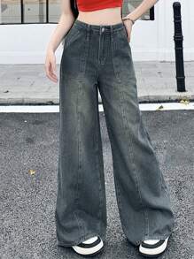 DAZY Ladies' Plain Simple Daily Fashion Denim Trousers,Baggy Jeans