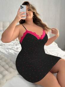 大码女式蕾丝与撞色细肩带睡衣睡裙