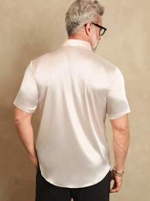 Manfinity Homme Áo sơ mi ngắn tay dáng rộng mùa hè dành cho nam đi làm hàng ngày màu trơn - Rượu sâm banh - Xem 2