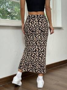SHEIN EZwear Black Knitted Tight Mid-Length Anti-Exposure Skirt - Black - View 2