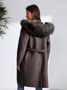 Women's Fashion Jacket With Pockets And Belt - An Ideal Choice For Autumn/Winter Season - Coffee Brown - View 3