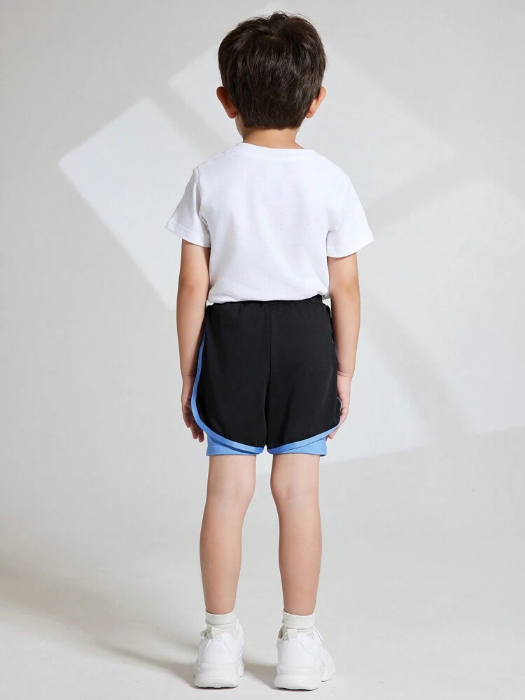 Young Boy Sports Shorts With Two-Tone Patchwork Design