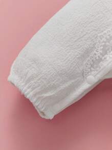 SHEIN Conjunto de Body de Manga Curta com Babado de Renda Fofa para Bebê Menina para o Verão - Branco - Ver 5