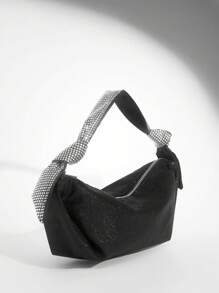 SHEIN BAE Women Fashionable And Gorgeous Solid Color Glitter Rhinestone Handbag Valentines - Black - View 1