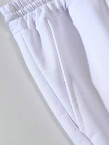 Manfinity Homme Men's Summer Casual Striped Drawstring Shorts With Letter Print Weave Belt - White - View 3
