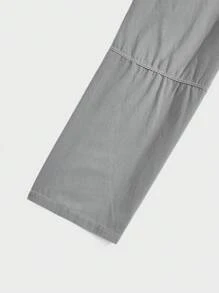 Manfinity VCAY Men Solid Color Slanted Pocket Woven Loose Tapered Casual Pants - Dusty Blue - View 4