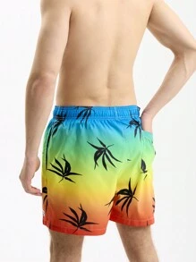 Manfinity Men Vacation Leisure Pool Plant Printed Tie-Dye Beach Shorts
