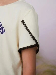 The Wizard of Oz X SHEIN Tween Girl Figure And Letter Graphic Contrast Lace Trim Petal Sleeve Tee For Summer - Apricot - View 8