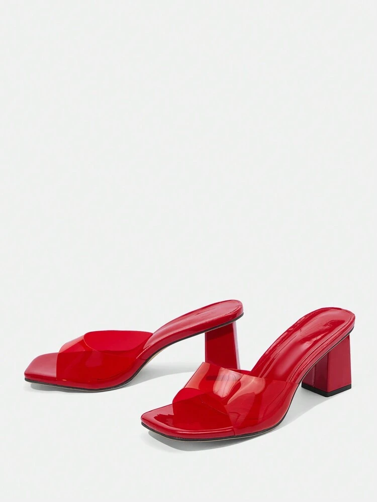 CUCCOO SZL Comfortable Chunky High Heels Red Simple Lady Sandals With Square Toe, Graduation Heel, Prom Heels For Summer Party Baddie Chic Gorgeous Style Spring Shoes Spring Break Easter