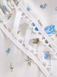 SHEIN MOD 女士时尚花卉印花褶皱蕾丝边系腰背心，夏季上衣