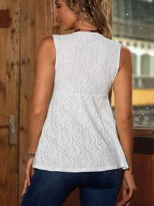 Breezaya Women's Summer Button Front Ruffle Hem Cami Top - White - View 2