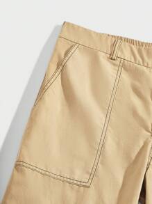 Manfinity Homme Men's Solid Color Slouchy Tapered Woven Casual Pants With Inserted Pockets - Khaki - View 4