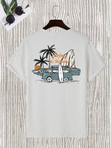 Manfinity Chillmode Men's Simple Printed Short Sleeve Round Neck T-Shirt, Graphic Hoodies Street Wear - White - View 2