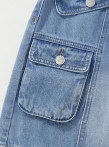 SHEIN Teen Girl Pocketed Solid Color Denim Skirt, Summer