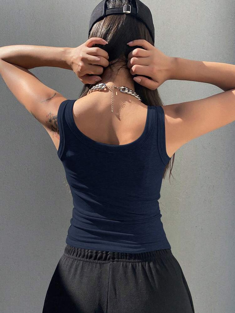 Women's Summer Solid Color Slim Fit Ribbed Round Neck Tank Top
