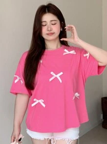 Dazy Petite Plus Plus Size Nữ Mùa Hè Bướm Trang Trí Cổ Tròn Tay Ngắn Trang Bị Phù Hợp Với Áo Thun - Hồng - Xem 8