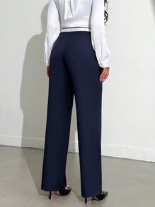 EURMUSE Color Blocking High Waisted Suit Pants - Navy Blue - View 2