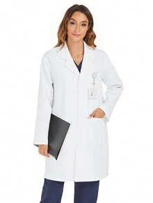 cimmuovere White Long Sleeve Loose Multi-Pocket Open Front Lab Coat, Halloween Cosplay Costume