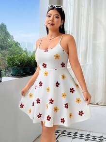 SHEIN EZwear 女性大尺碼多彩花卉印花夏季吊帶洋裝