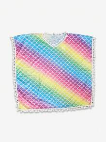 Vestido de cobertura casual impreso con diseño de sirena y ribetes de borlas para fiesta en la playa para niña joven