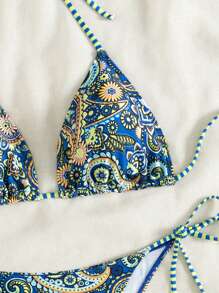 SHEIN Swim Women Floral Print Halter Neck Tie Sexy Bikini Set, Holiday, Random Print,Summer Beach