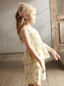 Cozy Pixies Kleine Mädchen Jungenstil Camisole Top mit Rüschenverzierung & lässige Shorts Set mit ditschy Blume Muster