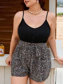 Dreamara Rompers de talla grande para mujer con estampado de leopardo y tirantes empalmados para el verano