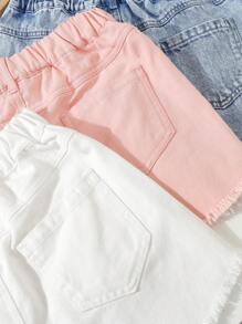 SHEIN Vintaside Kids 3pcs/Pack Tween Girl Casual Comfortable Simple Denim Shorts, School, Campus, College