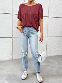 SHEIN Essnce Women's Summer Casual  Backless Twisted Knot T-Shirt