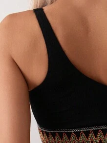 SHEIN Swim Damen Kontrast Wellen Webmuster Ein-Schulter Bikini Set mit getrenntem Bikini Set, Sommer Strand - Schwarz - Übersicht 4