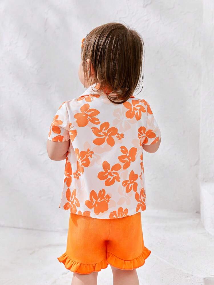 Summer Fashion Floral Printed Baby Girl Outfit Set