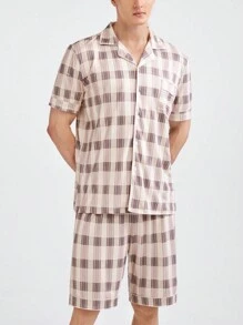 Men Plaid Patchwork Pocketed Homewear Set - Multicolor - View 1