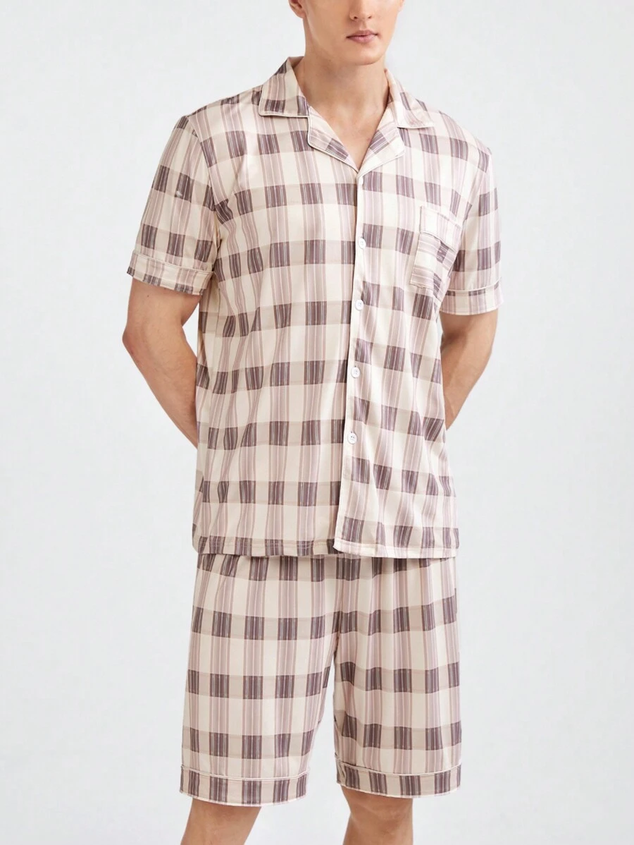 Men Plaid Patchwork Pocketed Homewear Set - Multicolor - View 1