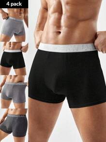 Men's Letter Print Drawstring Color Block Casual Boxer Shorts (4pcs Combo) - Multicolor - View 9