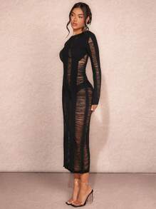 SHEIN BAE 女士夏季單色鉤針鏤空露背透視毛衣連衣裙