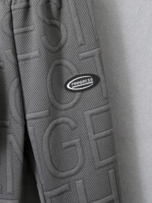 SHEIN Tween Boy Letter Texture Fabric Hoodie Sweatpants Backpack Set Chic Outfits For Autumn/Winter - Grey - View 6